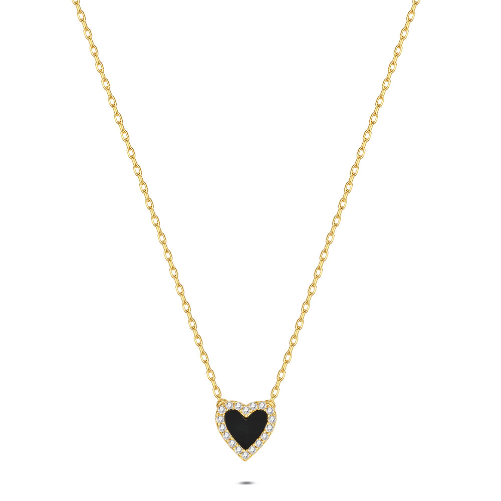 Parure De Bijoux 3 Pièces Dorée FYSARA - Collier Et Boucles Avec Pierres Noires