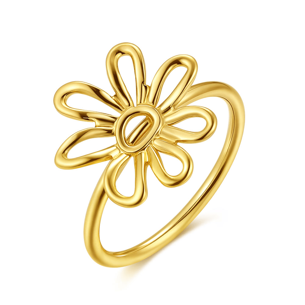Bague Fleur Réglable Avec Strass Rose Clair - Métal Doré Sans Nickel - Neuf Avec étiquette