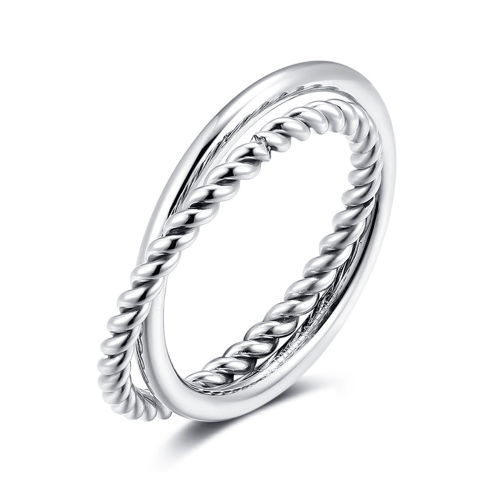 Bague en acier poli, double motif