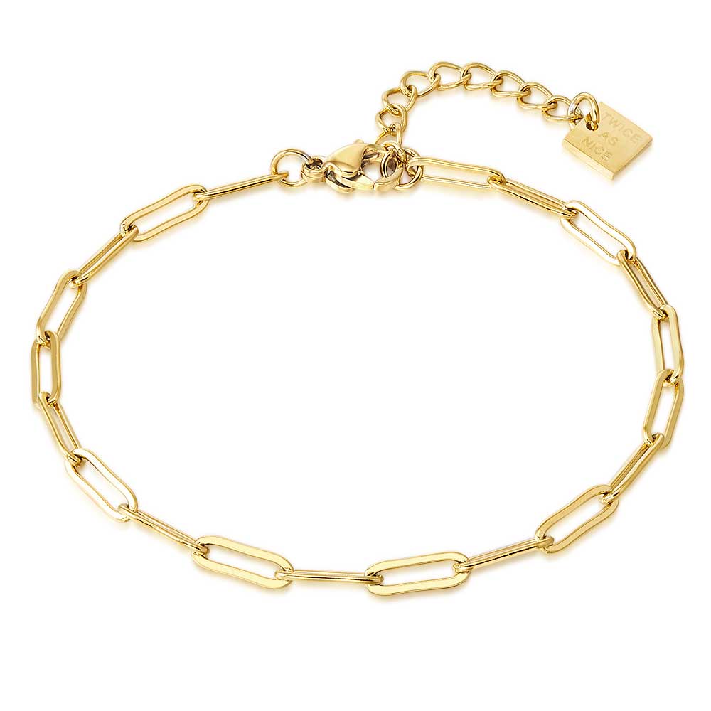 Bracelet en acier poli couleur doré, chaîne maillons ovales, 3 mm