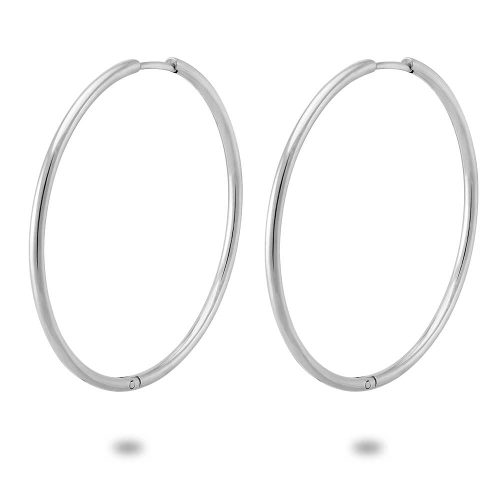 Boucles d'oreilles en acier poli, anneau 60 mm