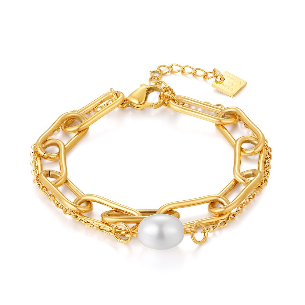 Bracelet femme 2 couches en acier inoxydable et perles