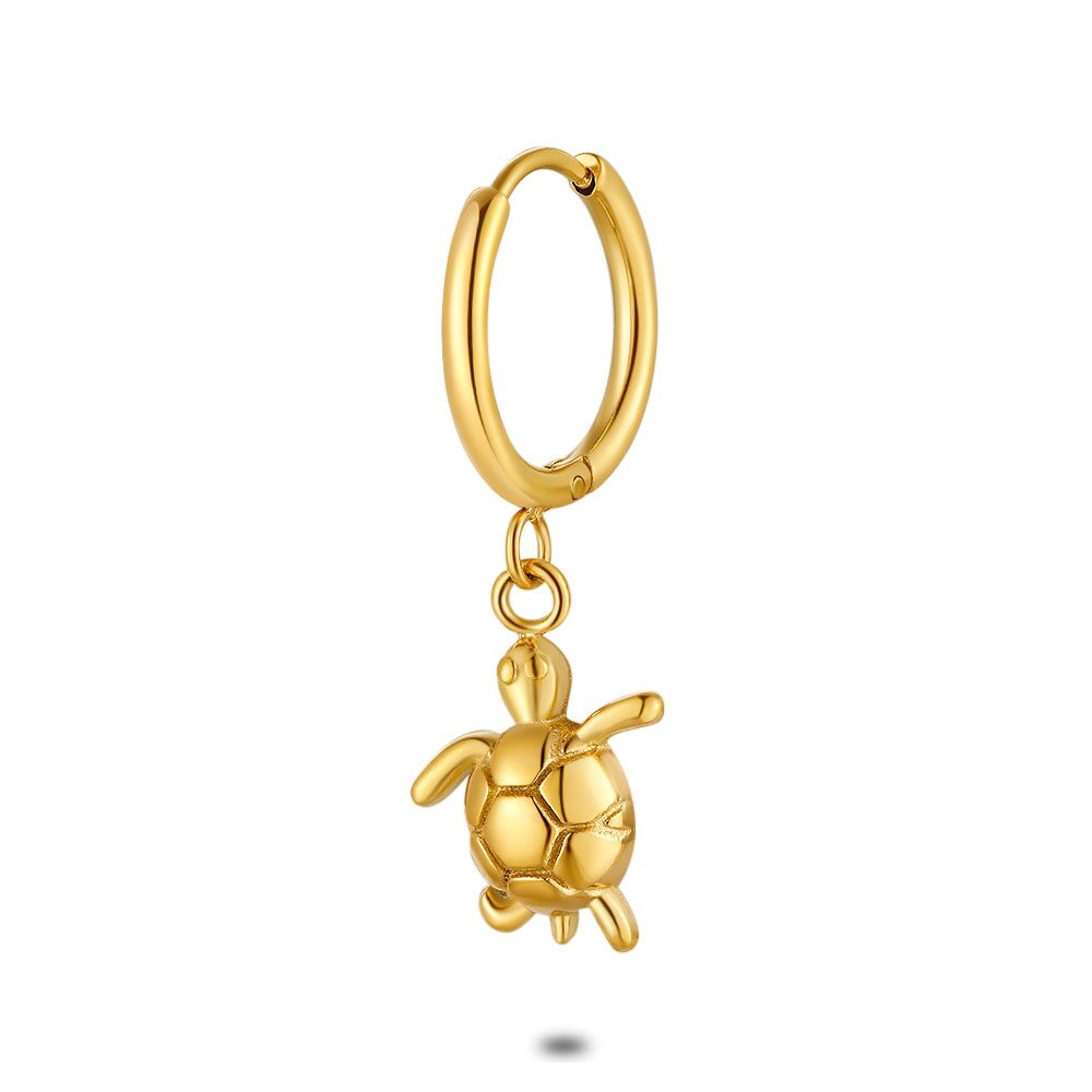 Earring Per Piece In Gold Coloured Stainless Steel Hoop Turtle