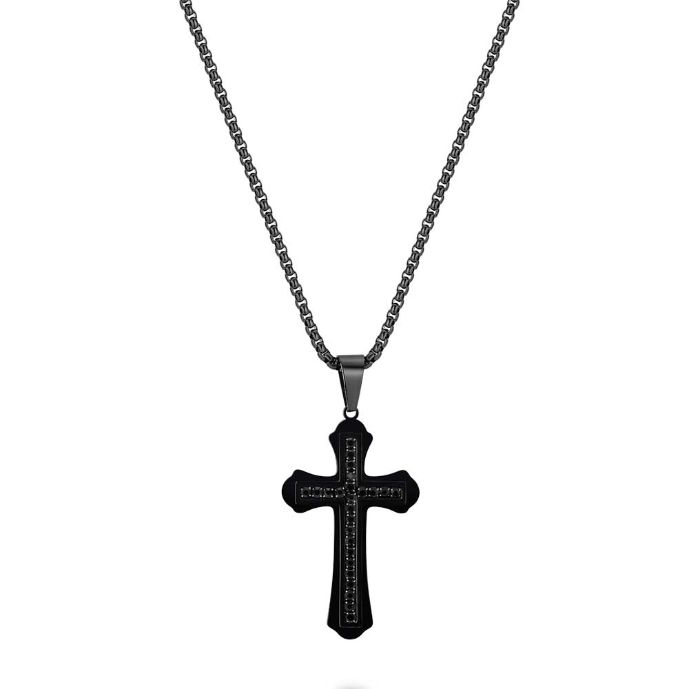 Thin Gothic Silver Cross Pendant with Black Crystal Necklace – Innovato  Design