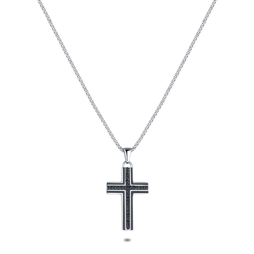 Crystal Cross Pendant, Multi White Pearl Bead & Black Leather Necklace –  The Boutique at Wells Florist