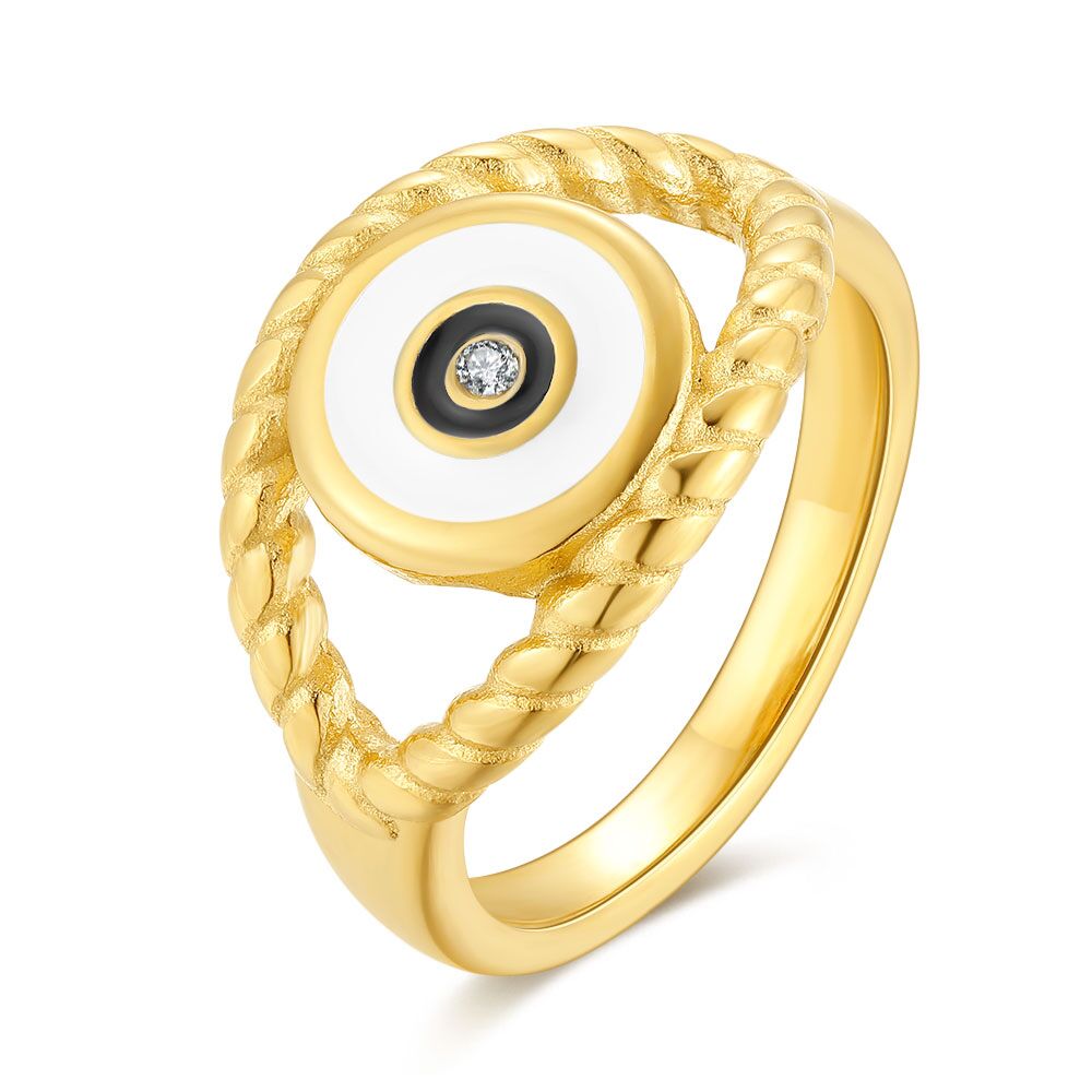 Spookachtig toeter Slechthorend Ring in goudkleurig edelstaal, oogje, wit email