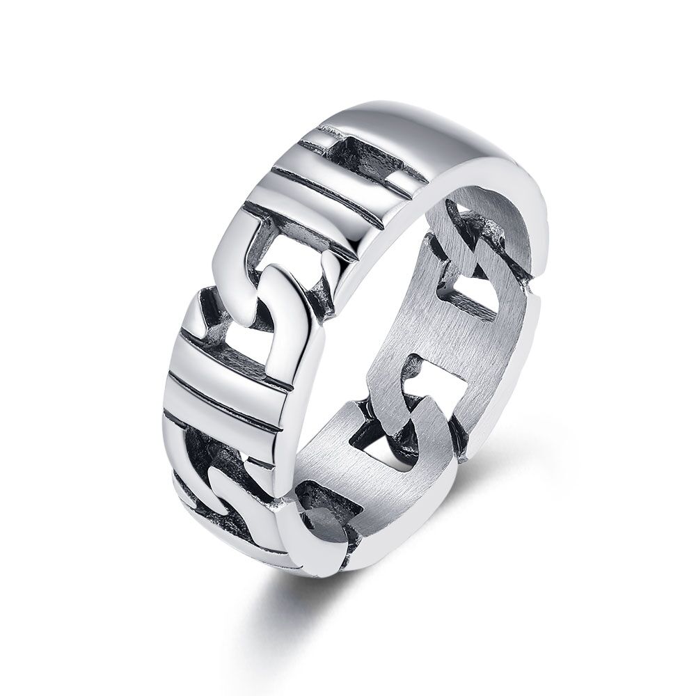 Ferrum | 8 mm Flat Silver-tone Polished & Brushed Stainless Steel  Double-grooved Ring | In stock! | Lucleon