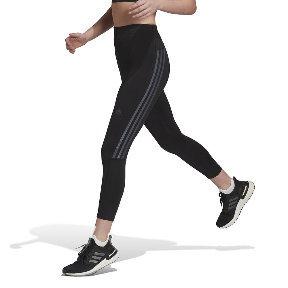 Adidas Women's 3 Stripes Tight Fit Elastic Waist Legging (Black/White, L) 