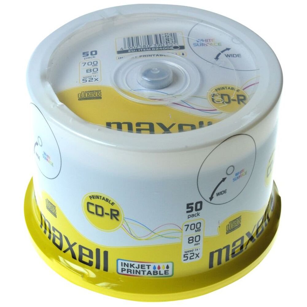 MAXELL - 52x Speed Printable CD-R Blank CDs - Spindle Pack of 50 