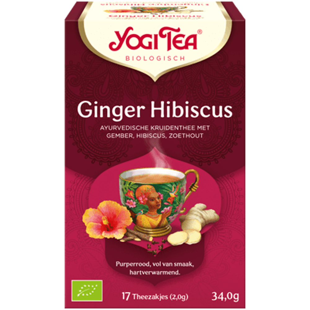 Yogi thee hibiscus (ginger) bio 17 builtjes Thee & Kruiden