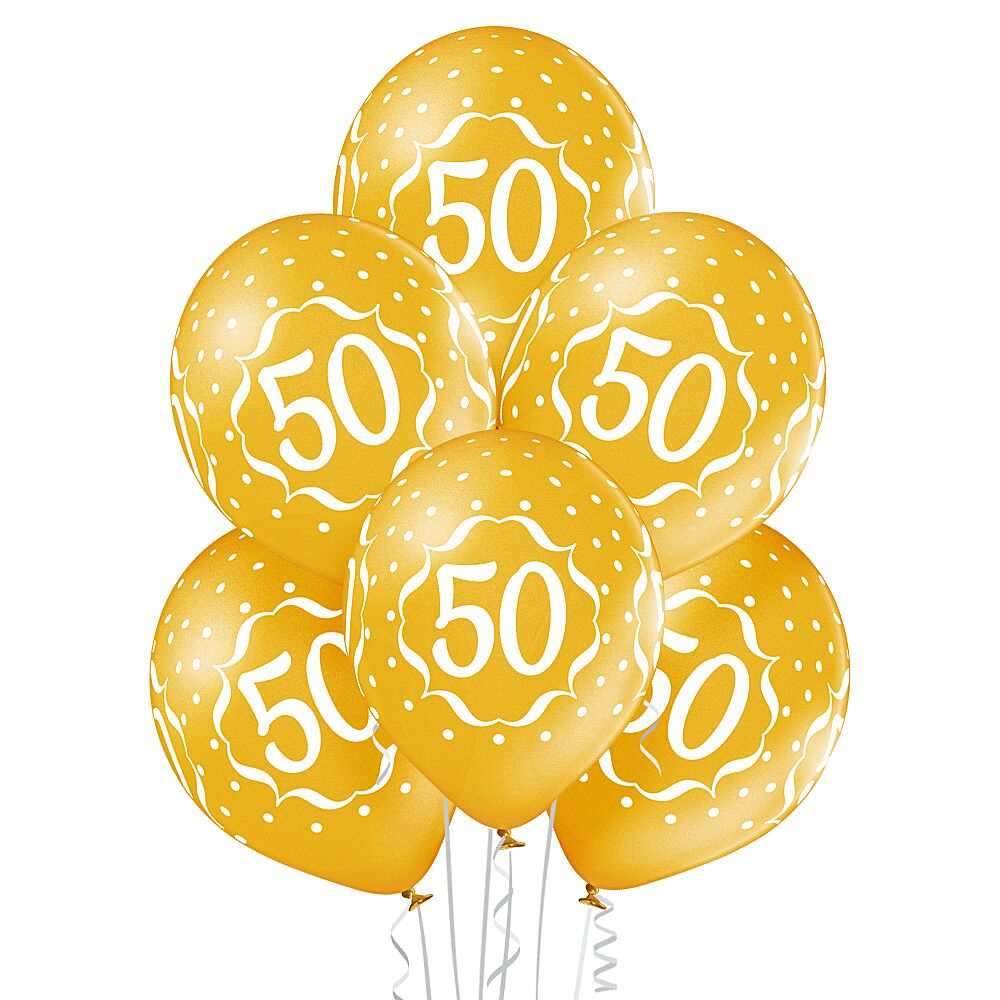 Ballon 50 Ans Or Métallisé Ø 30cm 6 Pièces - Articles festifs 