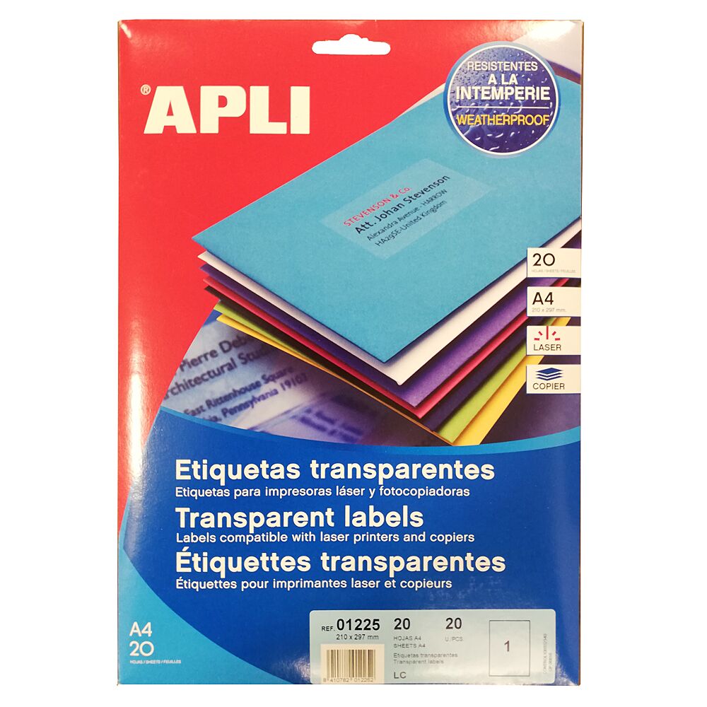 Doorzichtig Gepensioneerde ruilen APLI Transparante Etiketten L/C 20 A4-Vellen - Papierwaren - AVA.be