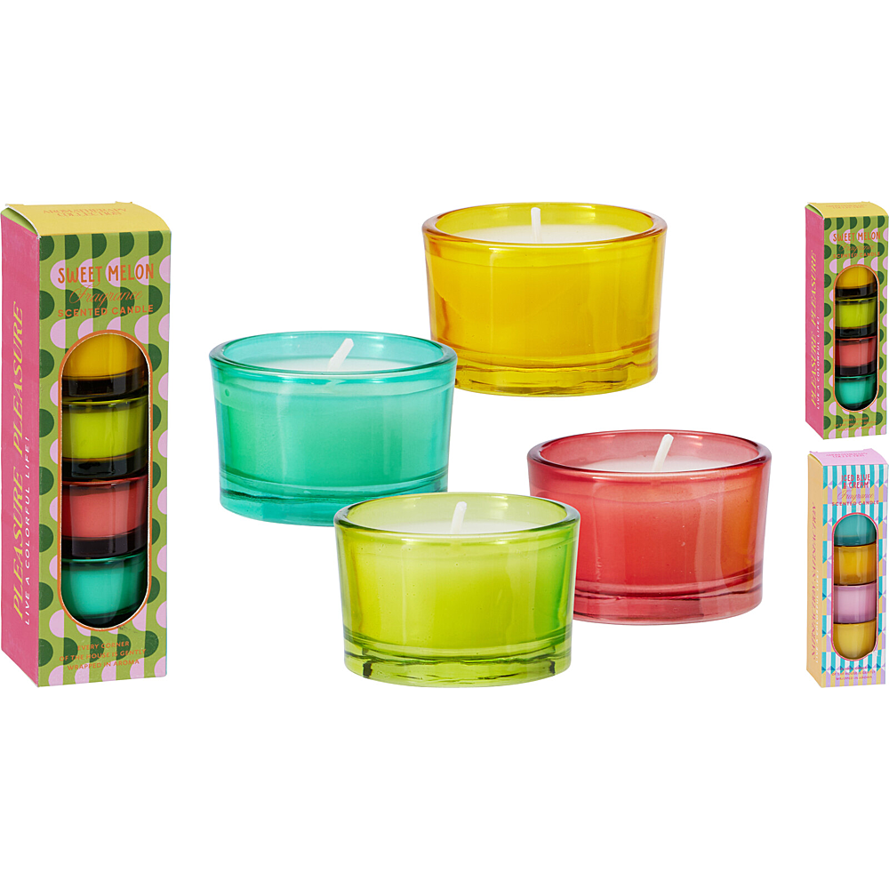 Bougie Parfumé En Verre Jaune/Bleu/Rouge/Vert H 3,2cm Ø 5,2cm 4 Pièces