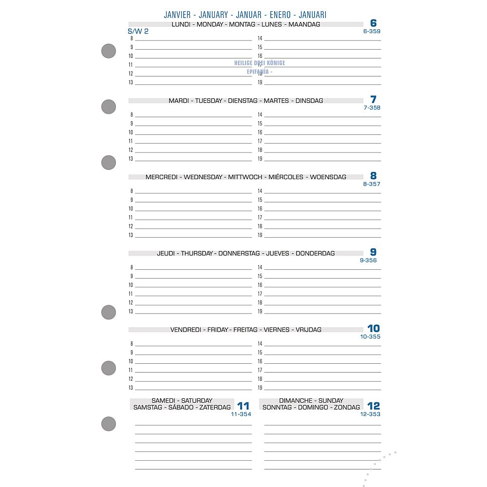 Recharge Agenda 9,5x17,1cm 1 Semaine Sur 2 Pages EN Personal - Agendas et  calendriers 