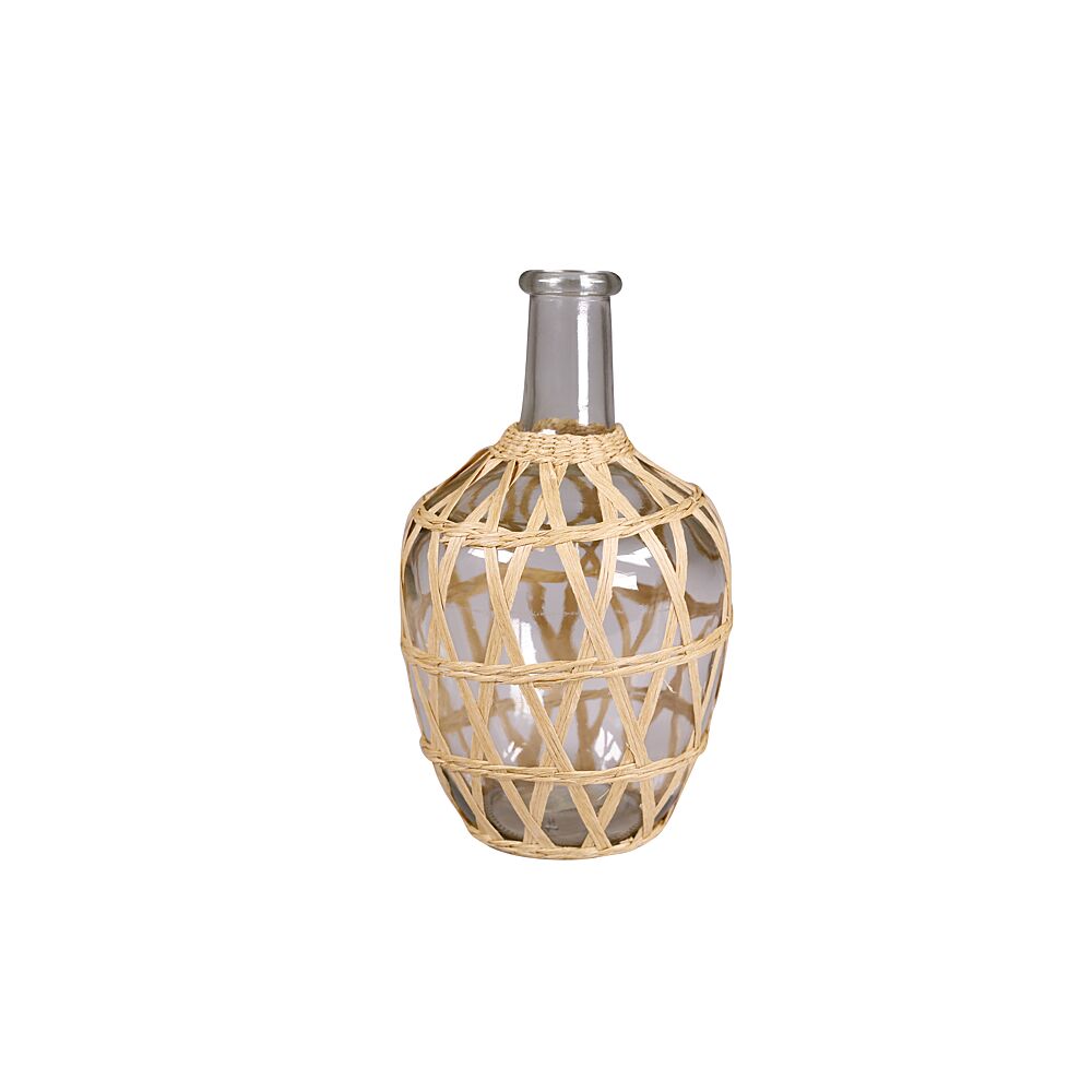 Vase En Verre Transparent Orné De Résille En Zostère H 25cm Ø 15cm