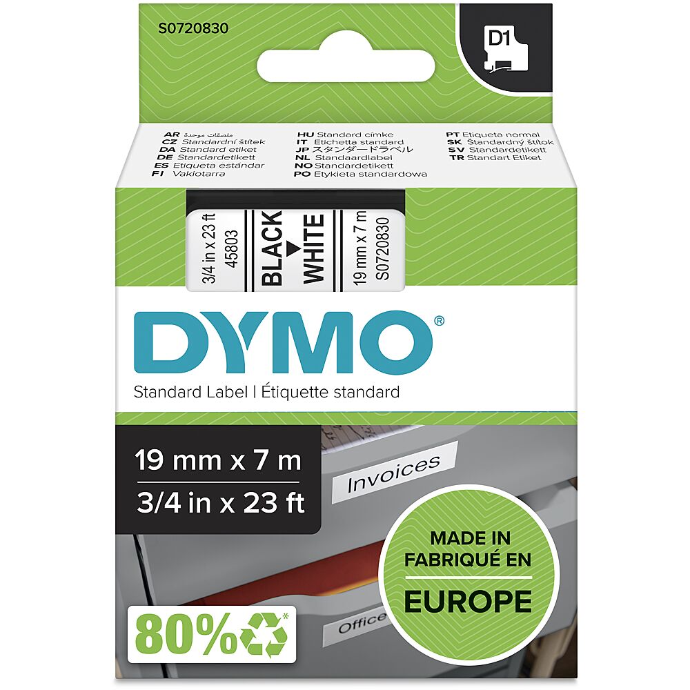 DYMO D1 - Standard Étiquettes - Noir sur blanc - 12mm x 7m