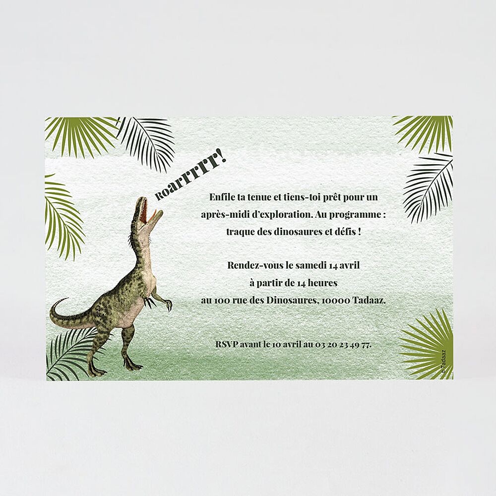 Invitation à personnaliser - Dino T-Rex pour l'anniversaire de