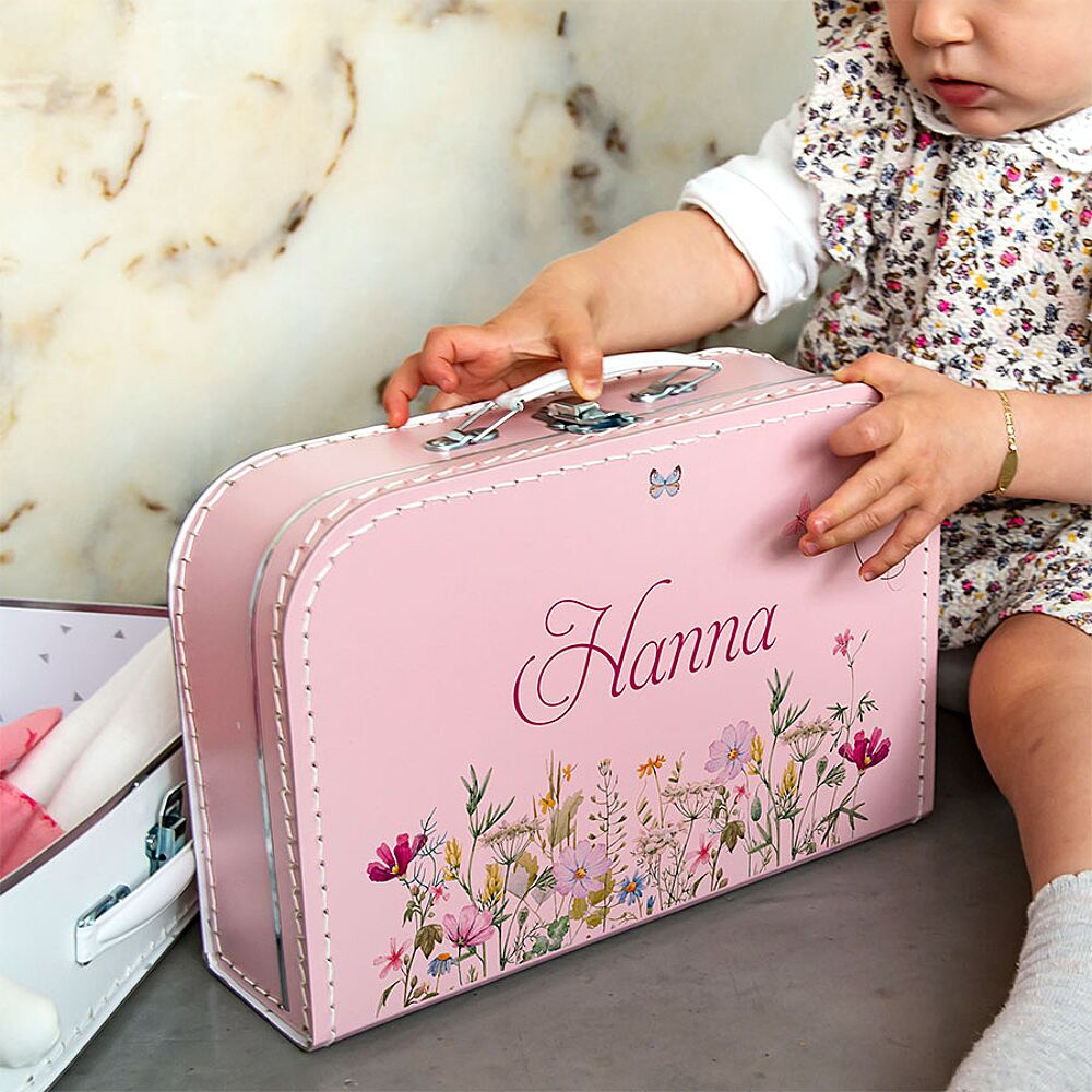 Onderling verbinden Ewell Maakte zich klaar Roze koffertje met bloemen en naam - Mijn ontwerp - AVA.be