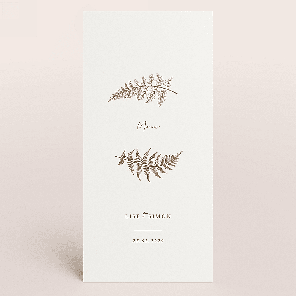ava Carte menu mariage fougère élégante