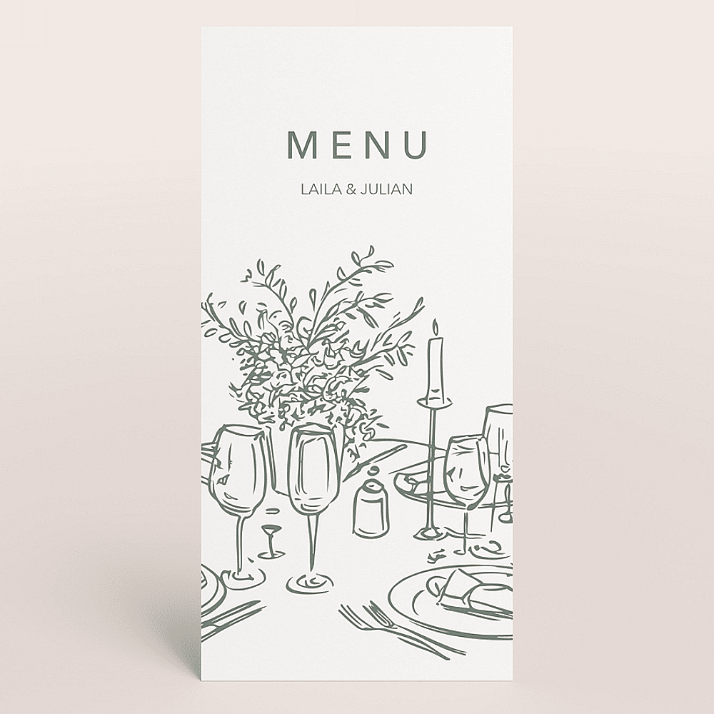 ava Enkele menukaart met illustratie van zuiderse feesttafel