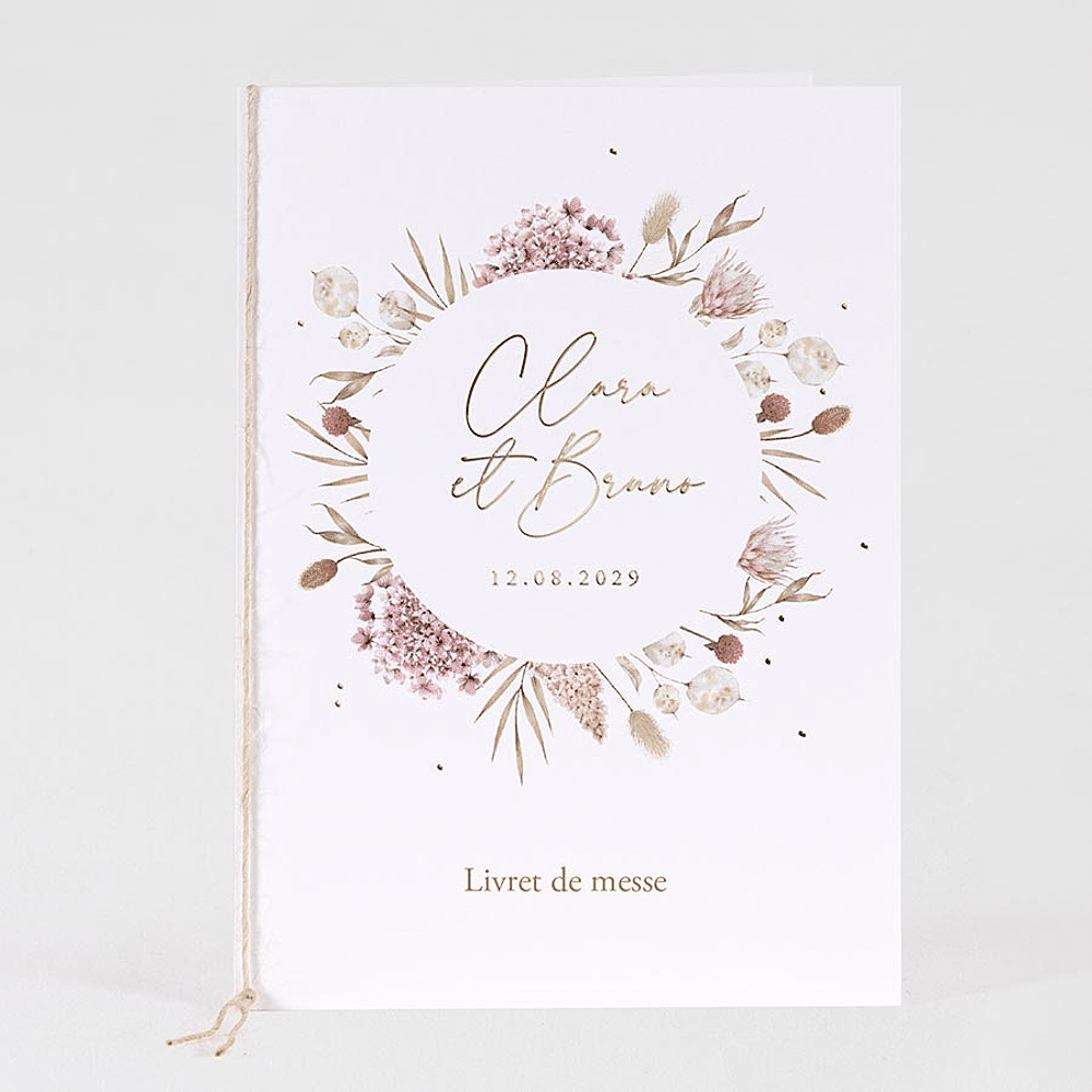 ava Livret de messe mariage bouquet floral rose et blanc