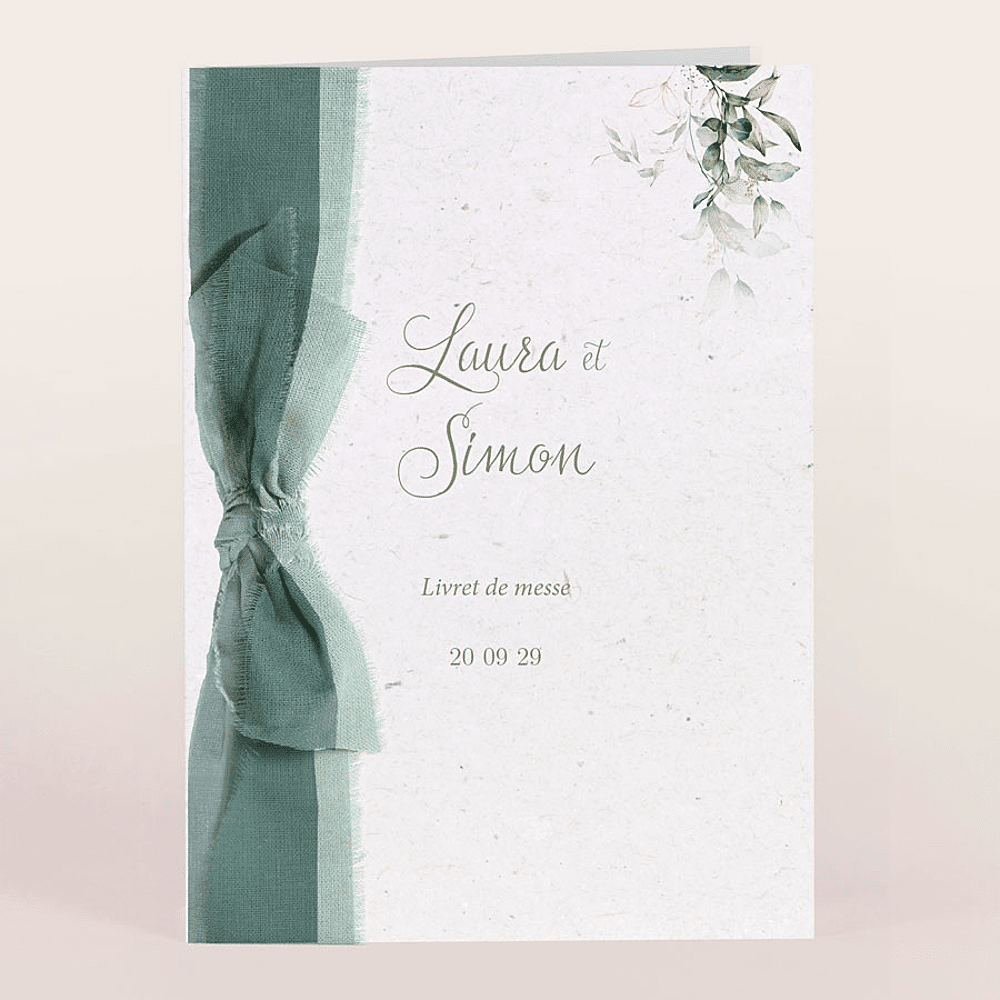 ava Livret de messe mariage champêtre et son ruban coton