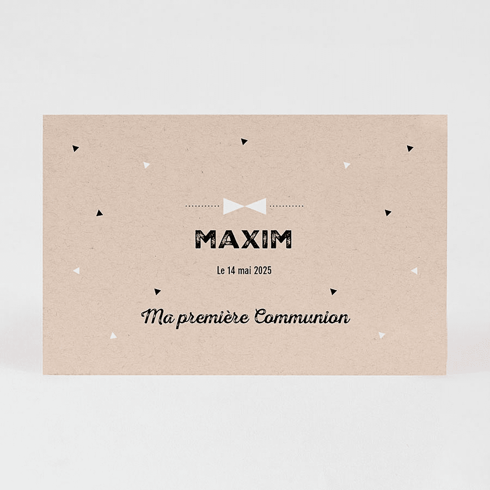 ava Invitation communion kraft et nœud papillon