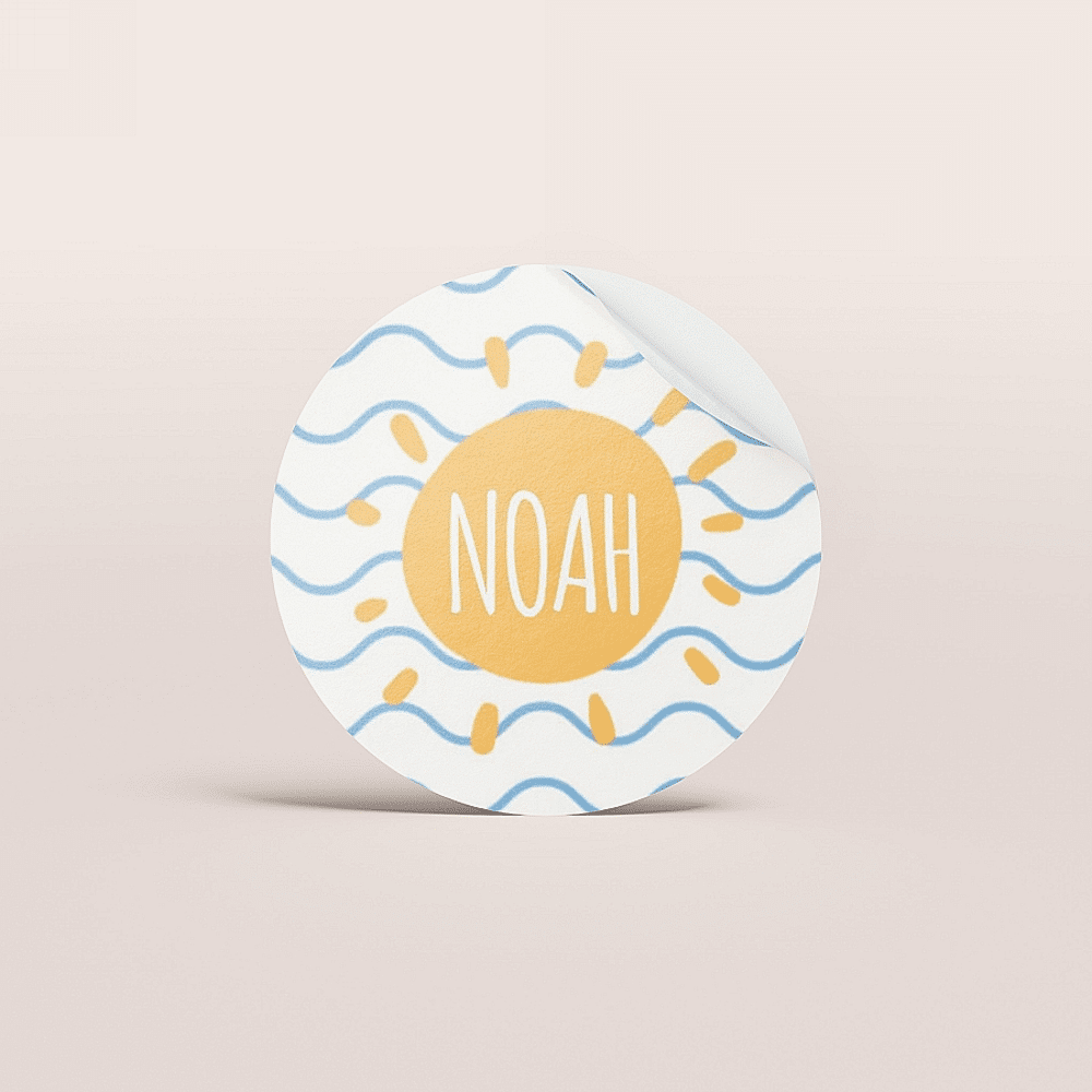 ava Ronde naamsticker met zon en zee (3 7 cm)