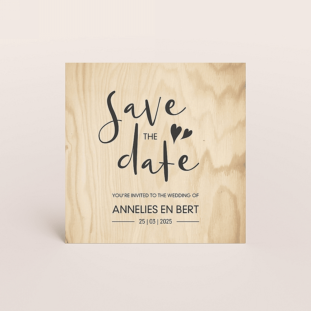 ava Save the date kaart in houtprint