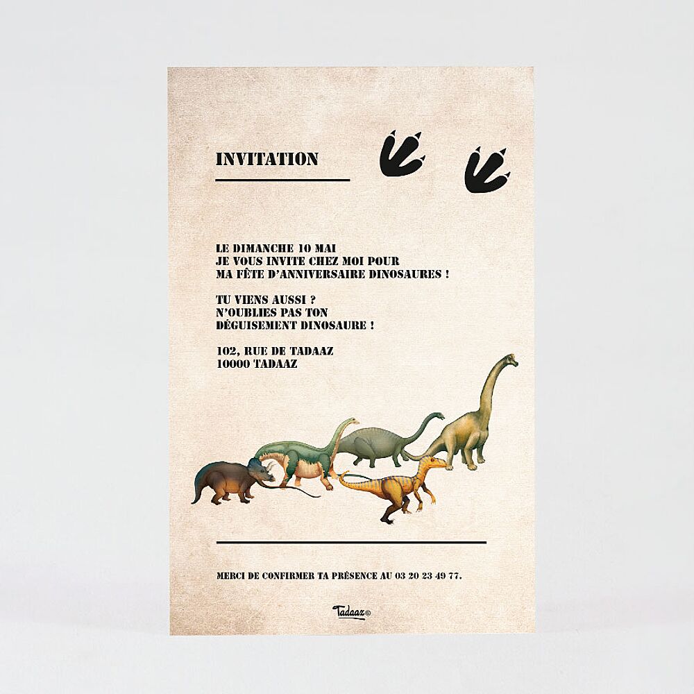 Cartons d'invitation anniversaire enfant – Thème dinosaure avec son cadeau  – Mimosa Chroma