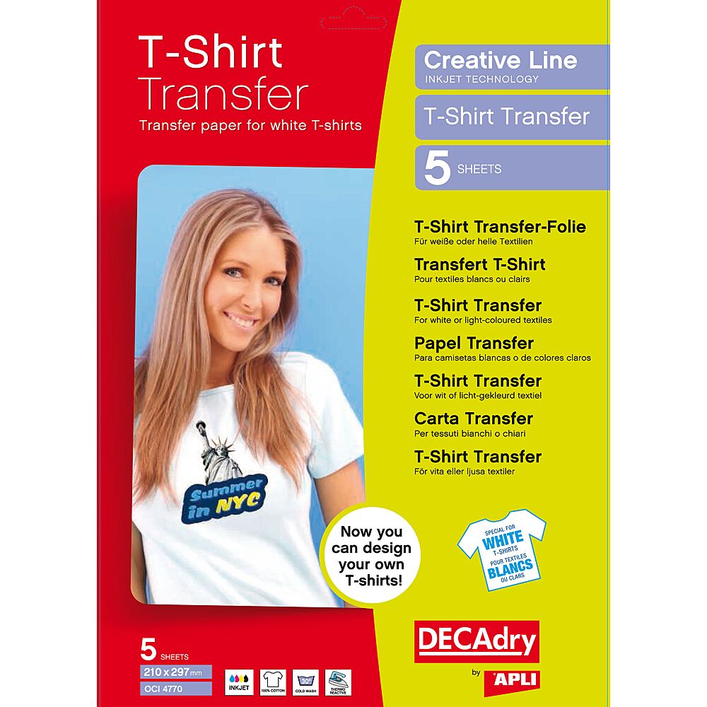 Papier transfert textile Apli - Spécial tee-shirt blanc - 21 x 29