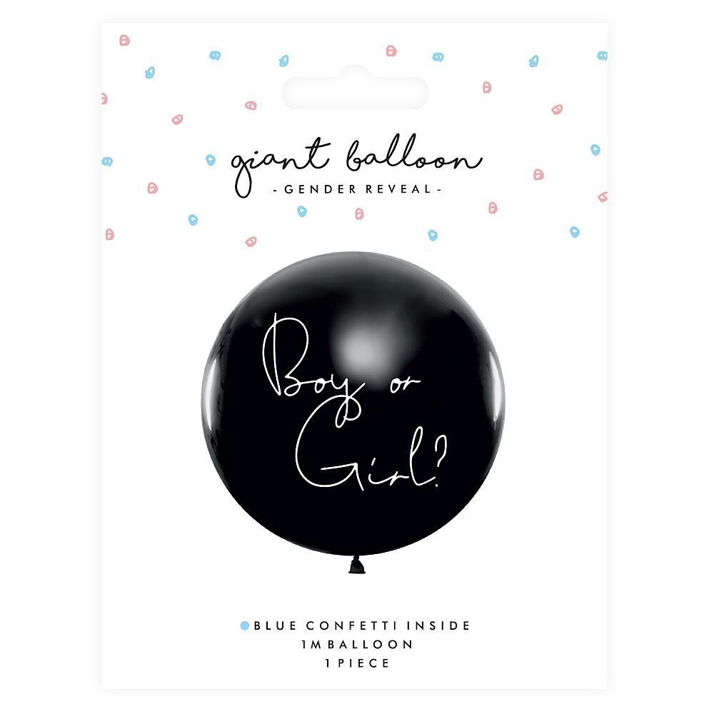 Ballon noir 40cm fille ou garcon + 2 sachets de confettis rose + bleu -  Baptême, Naissance, Baby Shower - Décoration-Fête