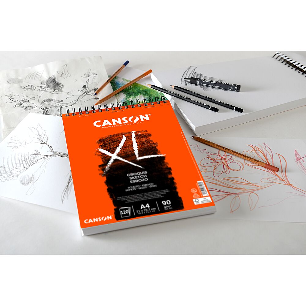 CANSON Album spiralé de 60 feuilles de papier dessin XL KRAFT, format A3,  90G