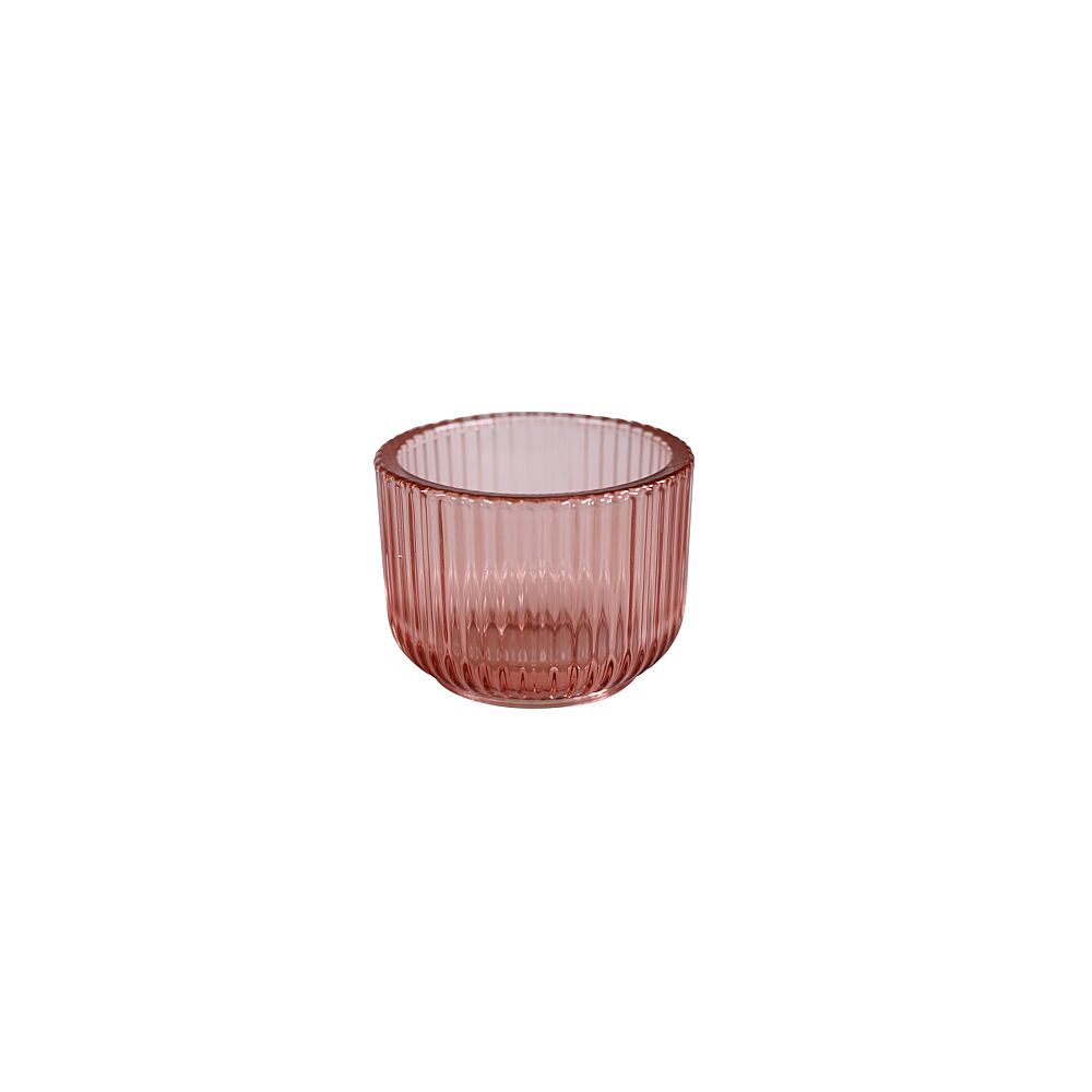Theelichthouder Roze H 7,5cm Ø 10,5cm Transparant Geribbeld Glas Tafeldecoratie - AVA.be