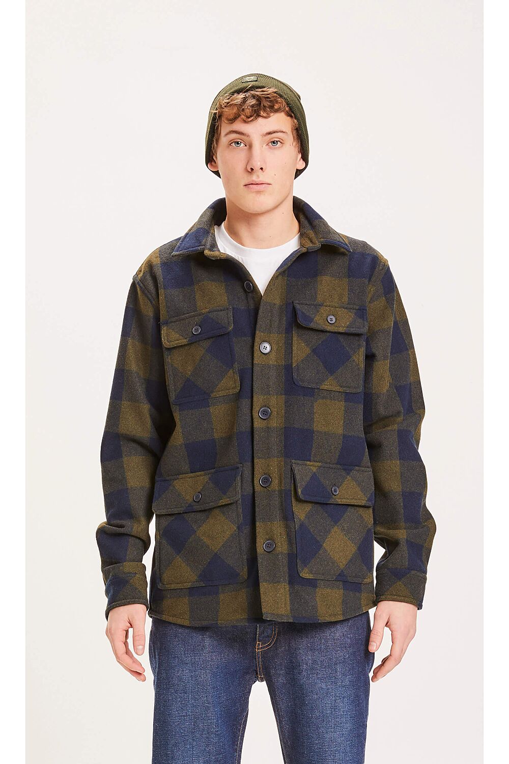 knowledge cotton apparel pine checked overshirt