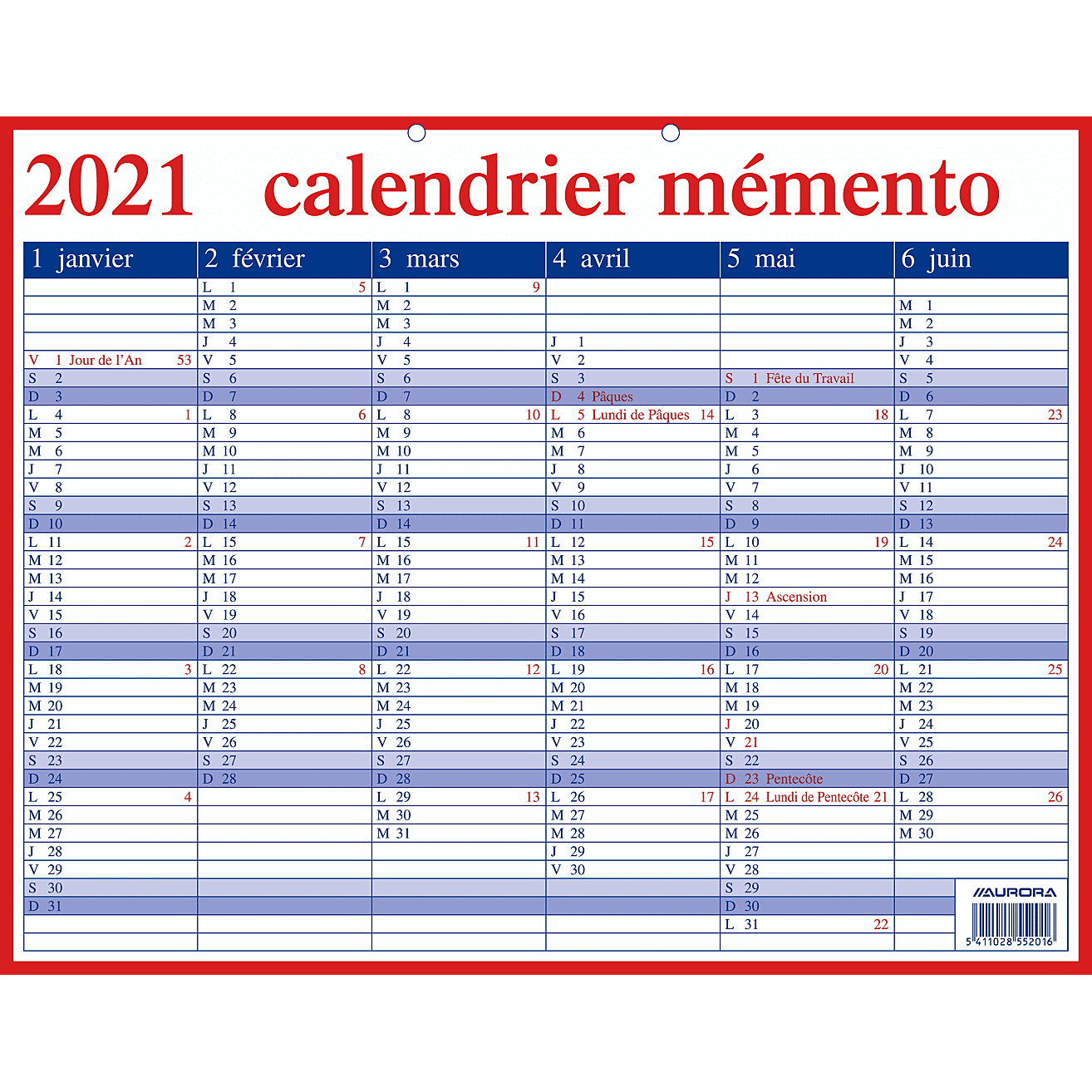 Aurora Memento Calendrier 33x42cm Fr Agendas Et Calendriers Ava Be