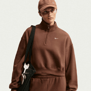 Nike - Studio Fleece Medium Weight Women's Oversized 1/4-Zip Cropped Top