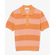 Lacoste - Gestreepte Gebreide Mesh Sweater met Polokraag