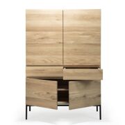 Oak Ligna Storage Cupboard - Black Metal Legs - 4 Doors - 2 Drawers  - 110 x 50 x 162 cm 