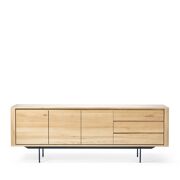 Oak Shadow Sideboard - 3 Doors - 3 Drawers - Black Metal Legs - 224 x 45 x 80 cm