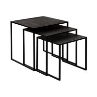  ESZENTIAL - set/3 side tables - metal / fir wood - L 45/40/35 x W 45/40/35 x H 45/40/35 cm - black