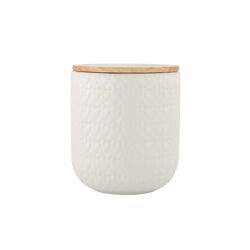 Keramieken bewaarpot met houten deksel hartjes 12cm wit / Zusss