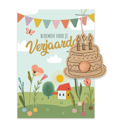 Kaart met taarthanger en zaadbommetje Bloemen voor je verjaardag / Blossombs
