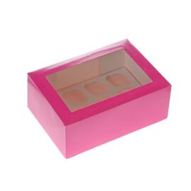 fuchsia/roze - 6 cupcake doos met venster - HOM