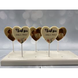 Chocolade lolly met gewenste foto, tekst of logo - hart - 5 stuks