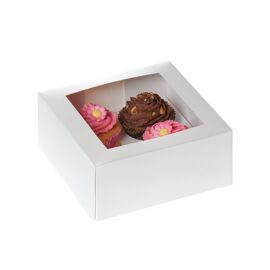 wit - 4 cupcake doos met venster