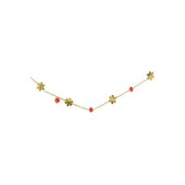 Ketting met bloem kralen oranjerood/goud / Zusss