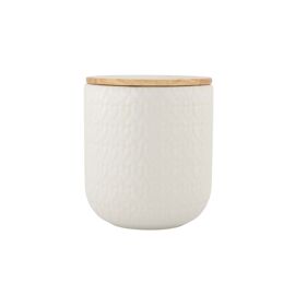 Keramieken bewaarpot met houten deksel hartjes 12cm wit / Zusss