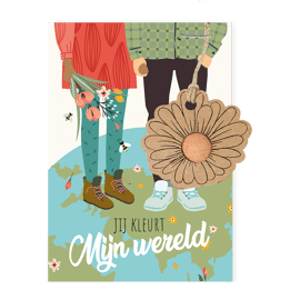 Kaart met bloemhanger en zaadbommetje Jij kleurt mijn wereld / Blossombs