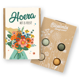 Giftbox met 4 zaadbommen mini - Hoera, het is feest! / Blossombs